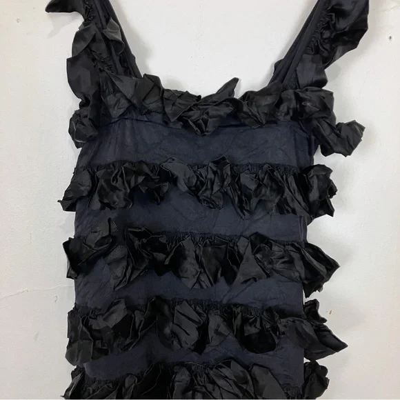 Vintage black ruffle bodycon bandage dress midi cocktail party frilly tiered - Picture 3 of 9